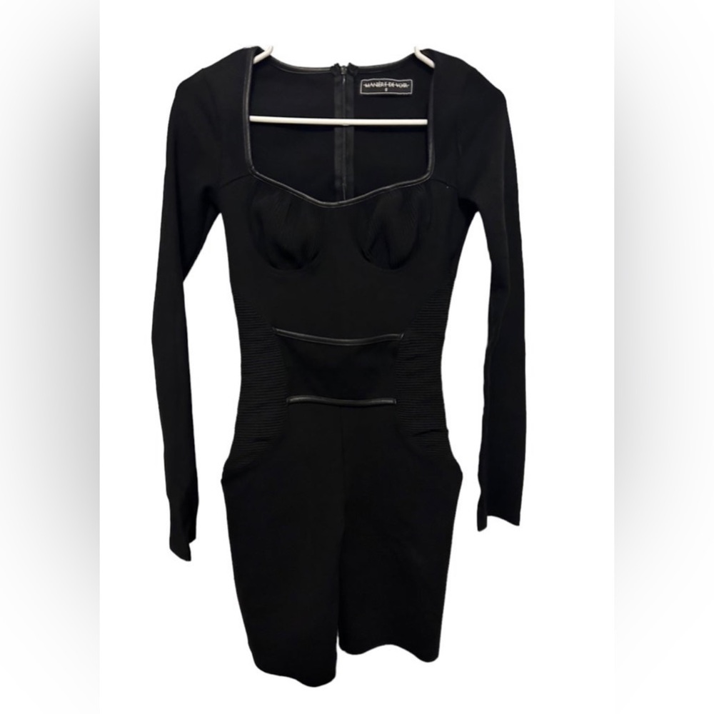Maniere De Voir Faux Vegan Leather
Trim Bodycon Mini Party romper Black 8